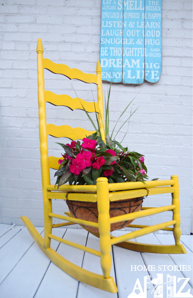 Container gardening idea in a rocking chair