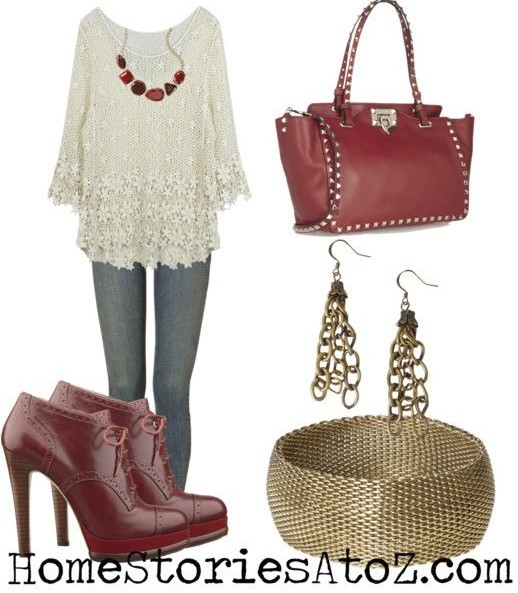 red cream fall outfit