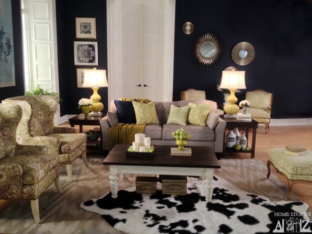 navy and apple green living room
