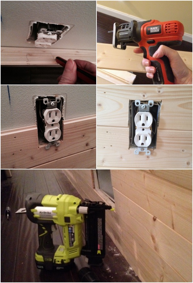 diy plank wall cutting around obstacles