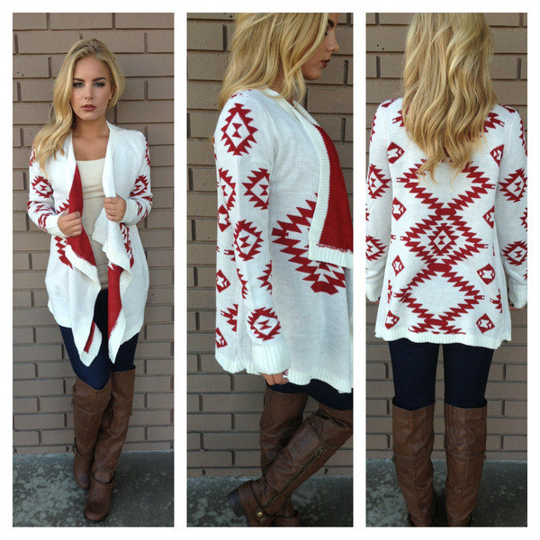 aztec sweater red white