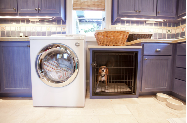 dog crate built-in laundry room