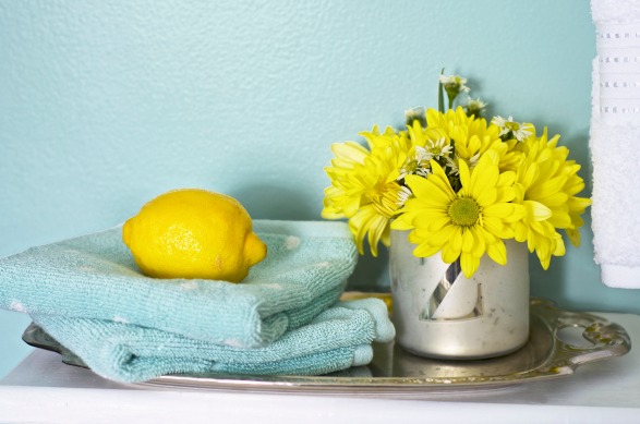 Blue and yellow bathroom