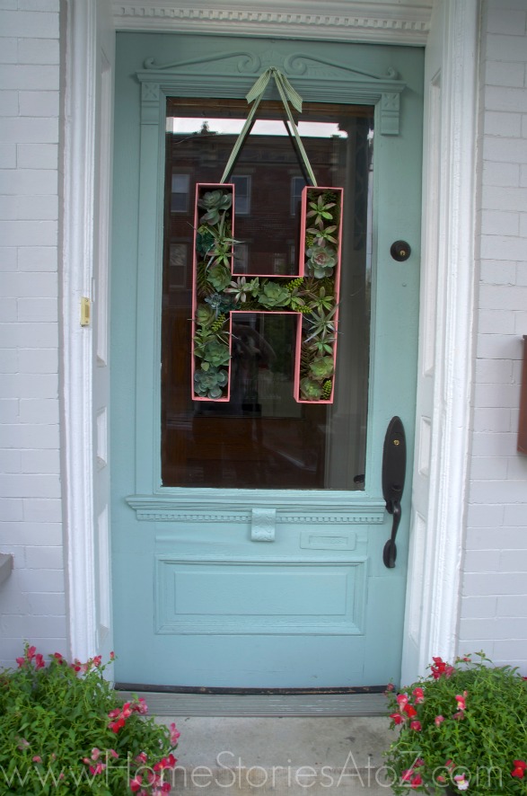 Door decor oversized letter monogram succulent wreath