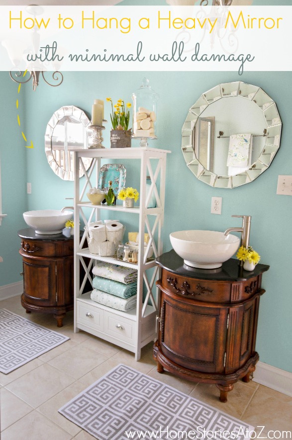 Tip How To Hang Something Heavy With, Hanging Bathroom Mirror Without Drilling