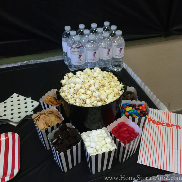Movie theme birthday party popcorn bar-5