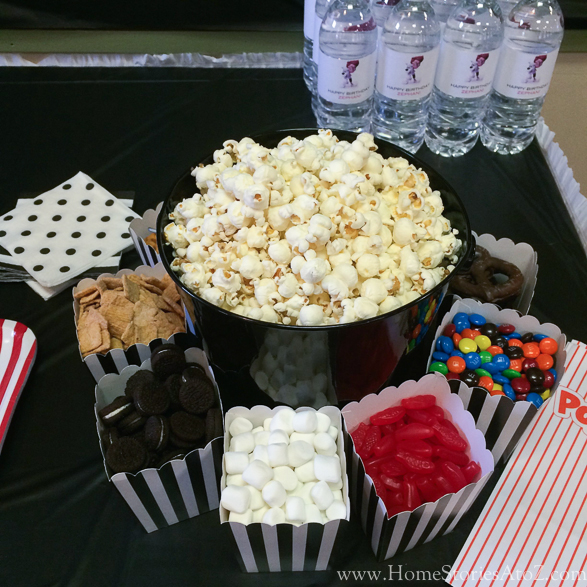 Movie theme birthday party popcorn bar-6