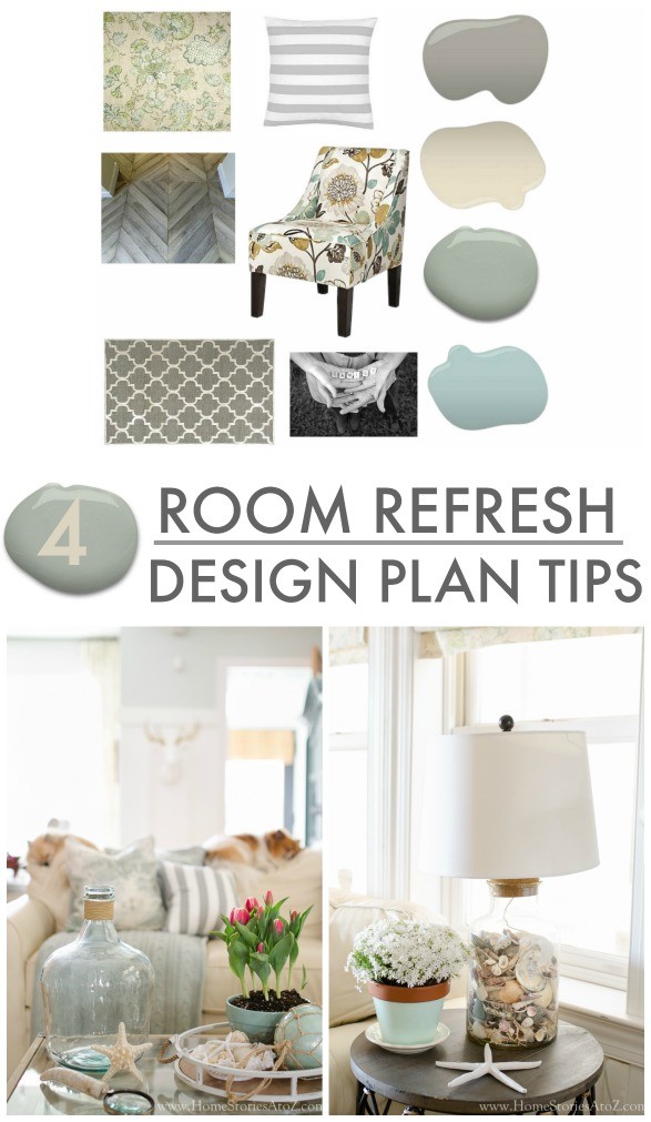4 room refresh design plan tips. Good advice for redecorating a room.