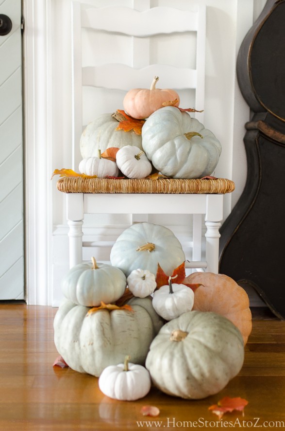 spray painted chair with pumpkins