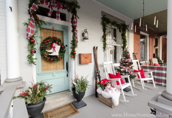 Christmas porch plaid decorating idea