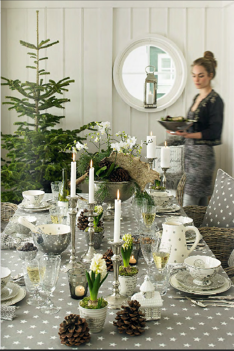 gray and green winter tablescape