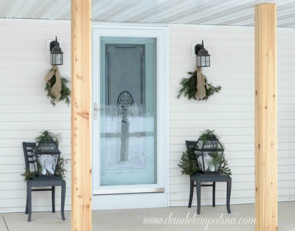 winter-themed-front-porch-with-aqua-door
