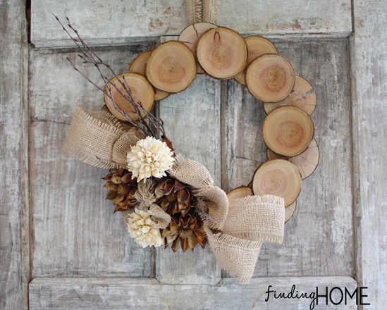 wood round wreath winter door idea