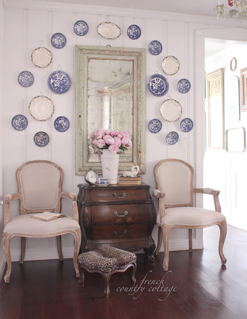 Blue and white plate wall