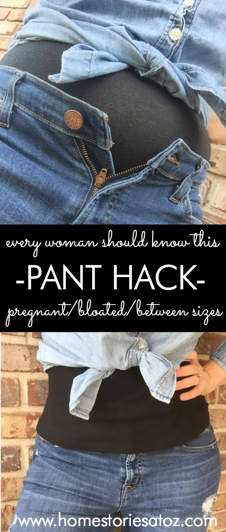 Life hack, pregnancy hack, clothing hack. How to fit into tight jeans when you are between sizes.