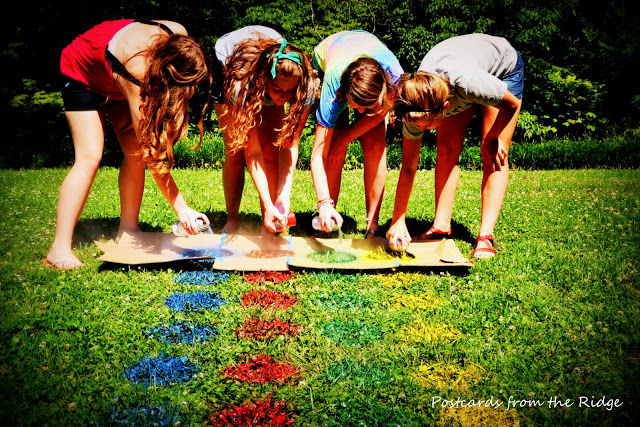DIY Outdoor Twister with spray paint on lawn