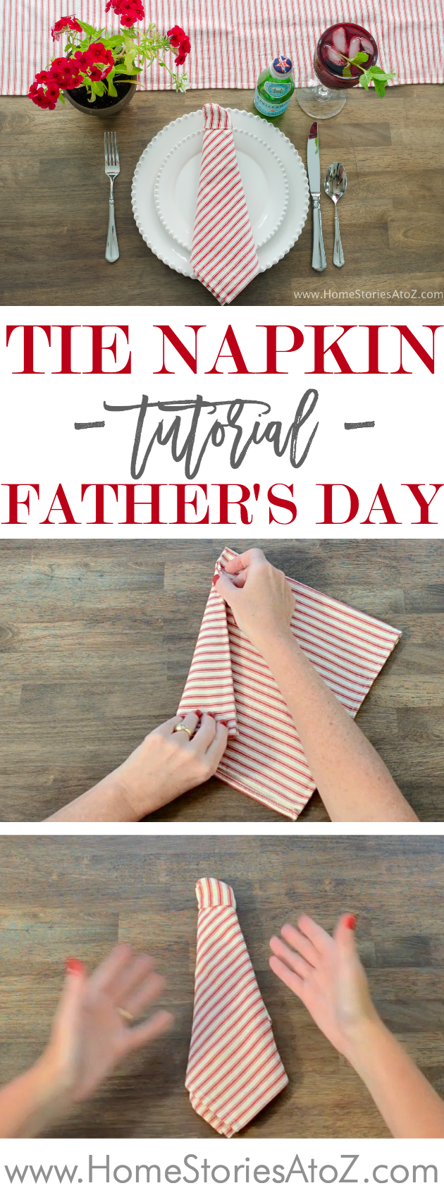 Tie napkin tutorial for Father's Day table setting