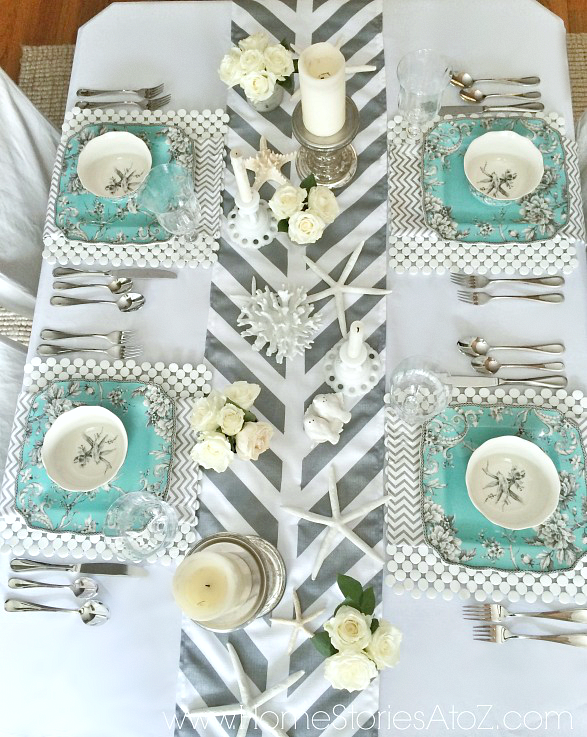 Gray and turquoise tablescape
