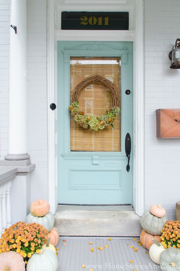 Fall Porch Home Stories A to Z. Wythe Blue by Benjamin Moore.