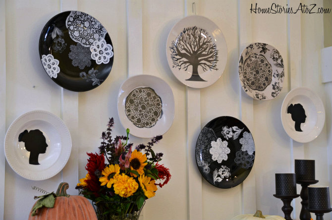 halloween plate wall decor created with glass paint and stencils