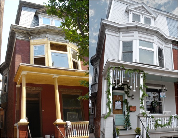 row house home exterior makeover gray paint