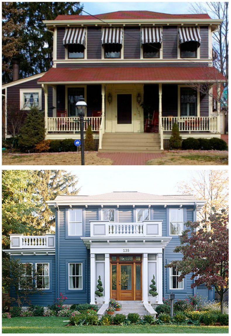 blue painted house home exterior makeover 