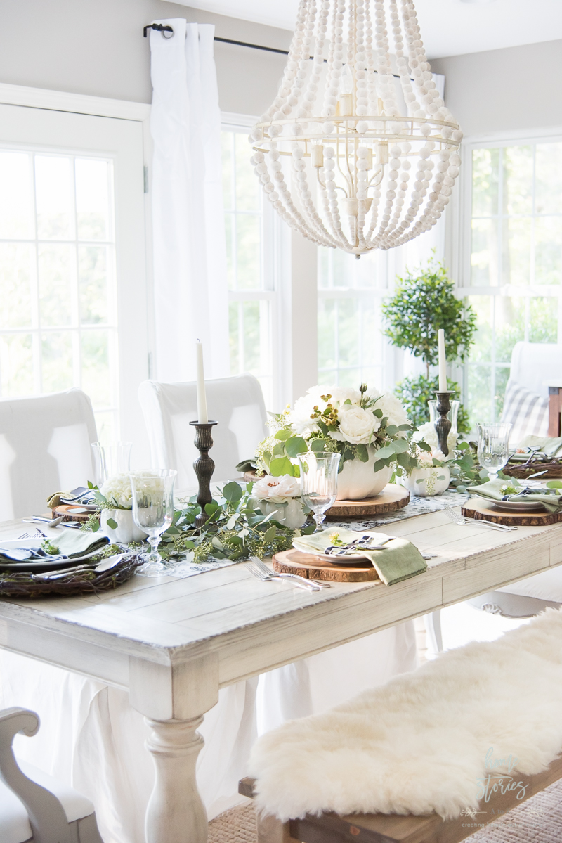 Elegant Black, White, and Green Farmhouse Table Setting for Fall - Home