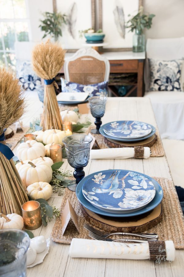 Casual Blue and White Thanksgiving Table