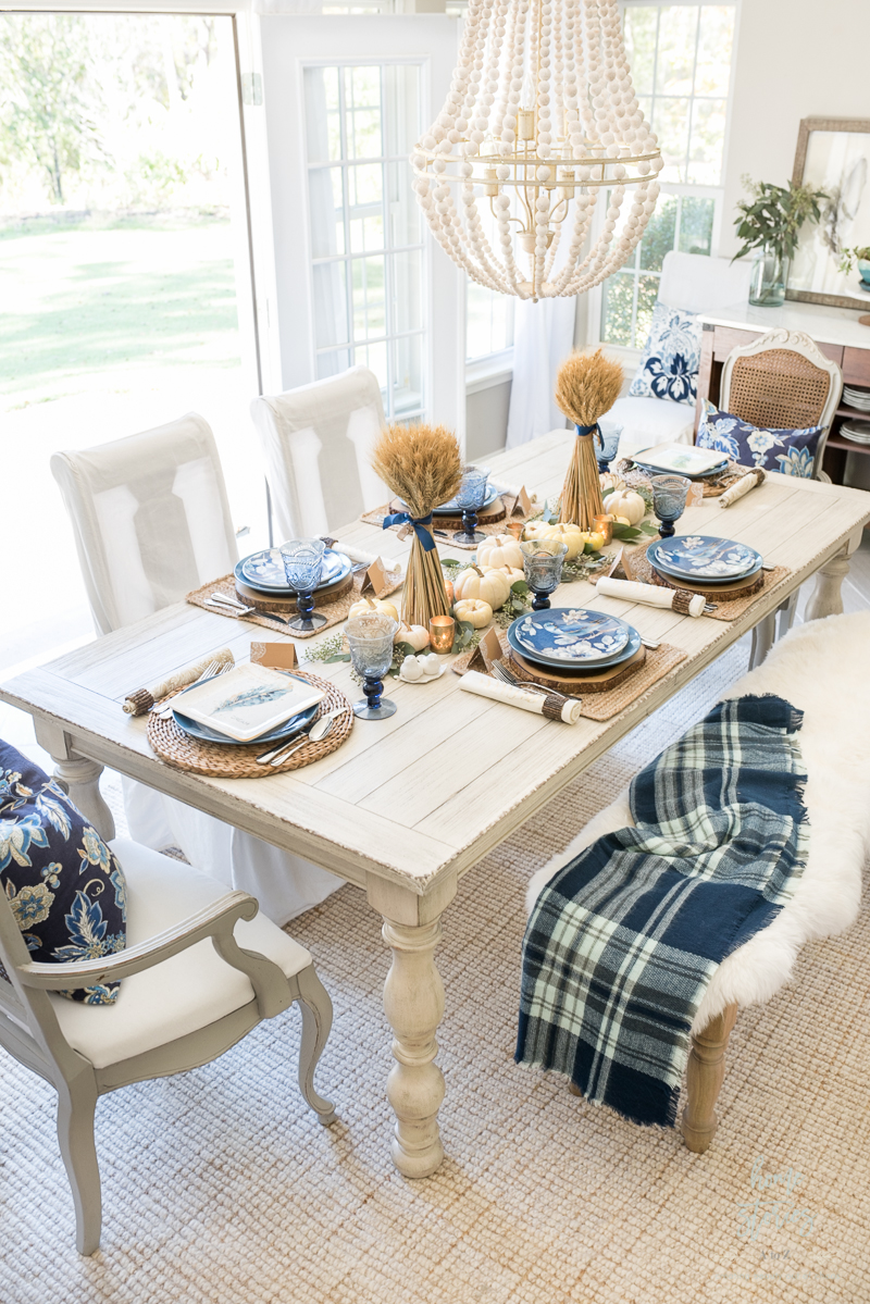 Casual Blue and White Thanksgiving Table