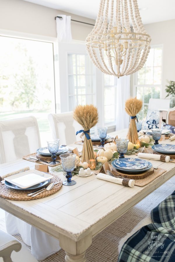 Casual Blue and White Thanksgiving Table