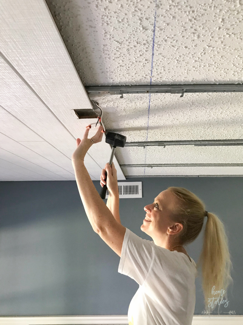 How To Cover A Popcorn Ceiling Using Beautiful Armstrong Woodhaven Planks