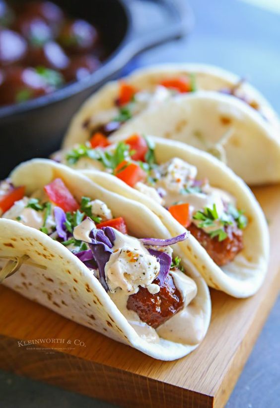 Delicious Taco Recipes - BBQ Meatball Street Tacos by Kleinworth & Co