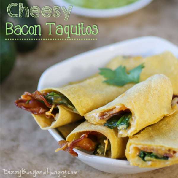 Delicious Taco Recipes - Cheesy Bacon Taquitos by Dizzy Busy and Hungry