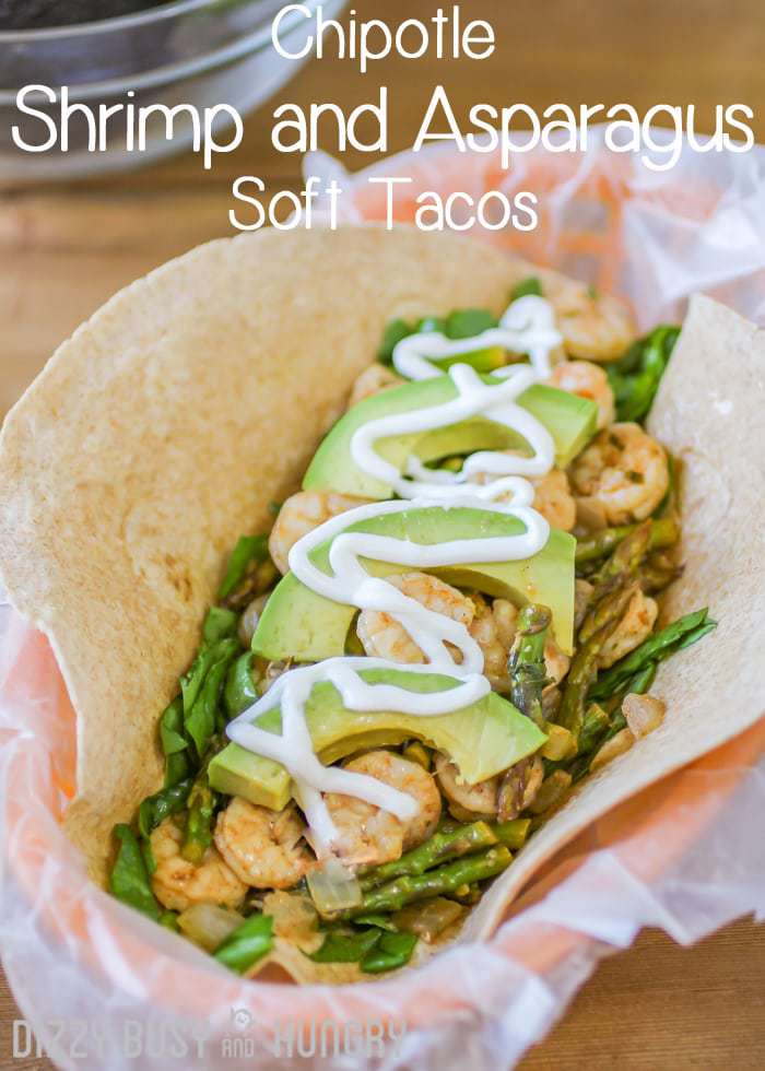 Delicious Taco Recipes - Chipotle Shrimp and Asparagus Soft Tacos by Dizzy Busy and Hungry