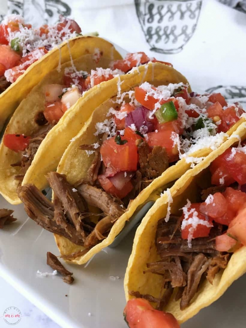 Delicious Taco Recipes - Instant Pot Beef Barbacoa Tacos by Must Have Mom