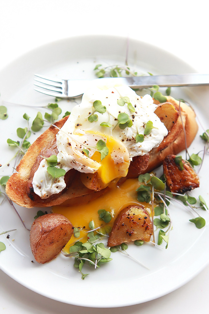 Mother's Day Brunch Ideas - Poached Eggs over Crispy Potatoes and Toast by The Whole Serving