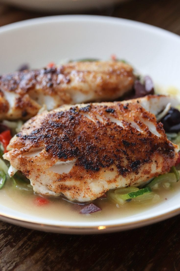 80+ Best Summer Recipes - Black Sea Bass with Zucchini Noodles by This Gal Cooks