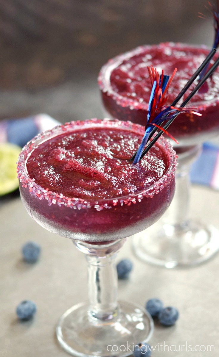 80+ Best Summer Recipes - Frozen Blueberry Margaritas by Cooking with Curls