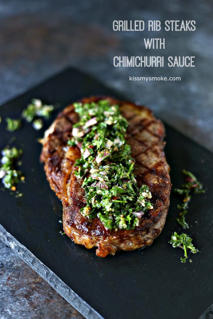 80+ Best Summer Recipes - Grilled Rib Steaks with Chimichurri Sauce by Kiss my Smoke