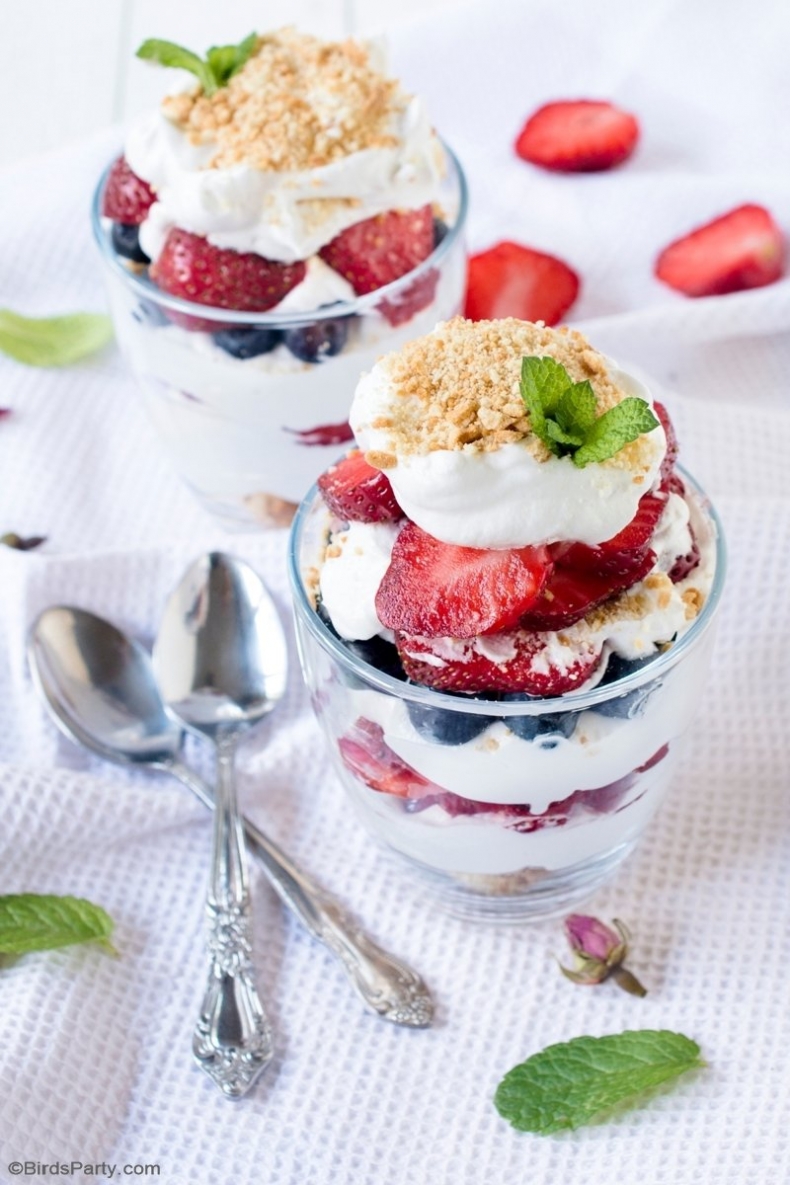 80+ Best Summer Recipes - Red White and Blue Summer Berry Parfait by Bird's Party