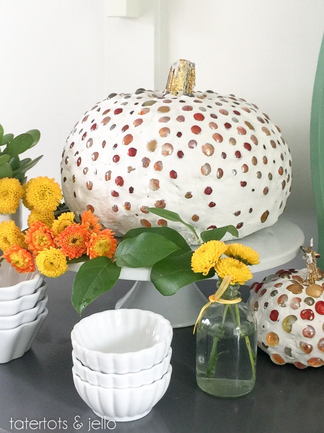 DIY Pumpkin Painting Ideas - Pottery Barn Inspired Mercury Mirror Grout Pumpkins by Tatertots & Jello