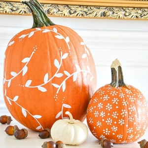 DIY Pumpkin Painting Ideas - White Patterned Pumpkin by Stone Gable Blog