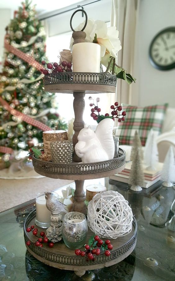 Christmas Tiered Tray Ideas - Nature Inspired Christmas Tray by The Design Twins