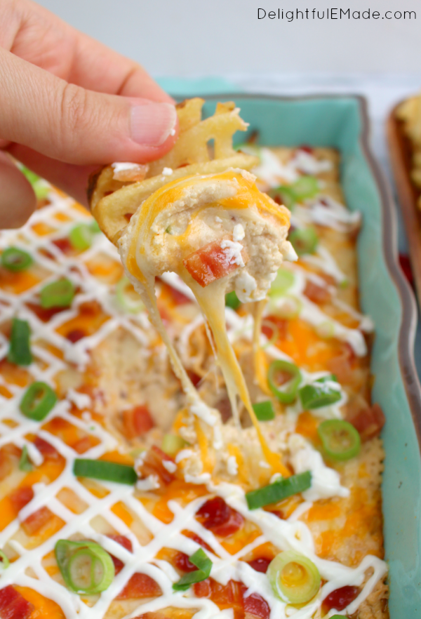 100+ Appetizer Ideas - Loaded Baked Potato Dip by Delightful E Made
