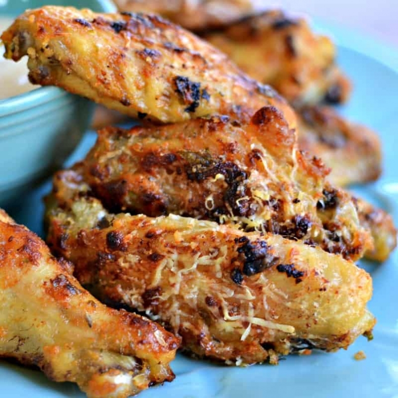 100+ Appetizer Ideas - Parmesan Garlic Chicken Wings by Small Town Woman