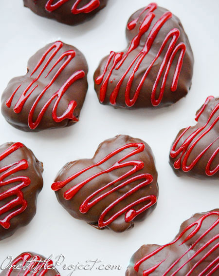 Valentine Treat Ideas - Chocolate Covered Strawberry Hearts by One Little Project