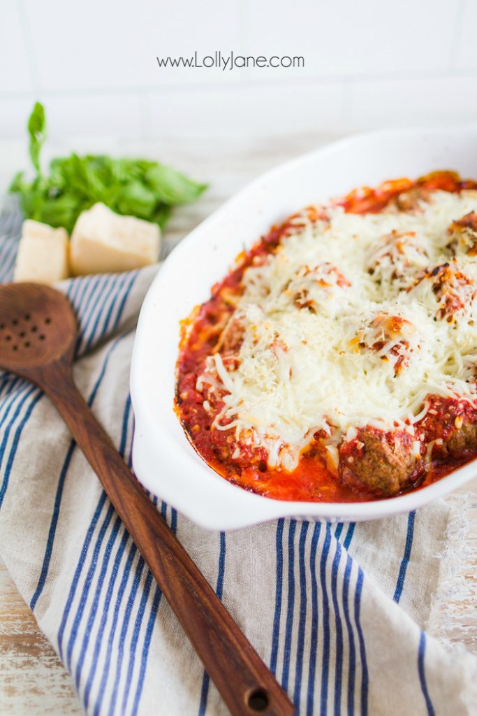 Comfort Food Recipes - Meatball Parmesan Casserole by Lolly Jane