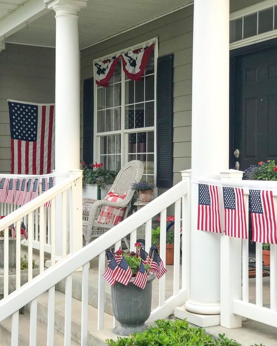 Patriotic Porch Ideas - Fourth of July Porches - July 4th Bunting Ideas by Vintage Charm House