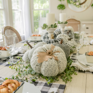 Simple Fall Decor - Pumpkin Toss Pillow Table Runner by Home Stories A to Z