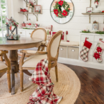 Traditional Christmas dining room with red and white Christmas decor